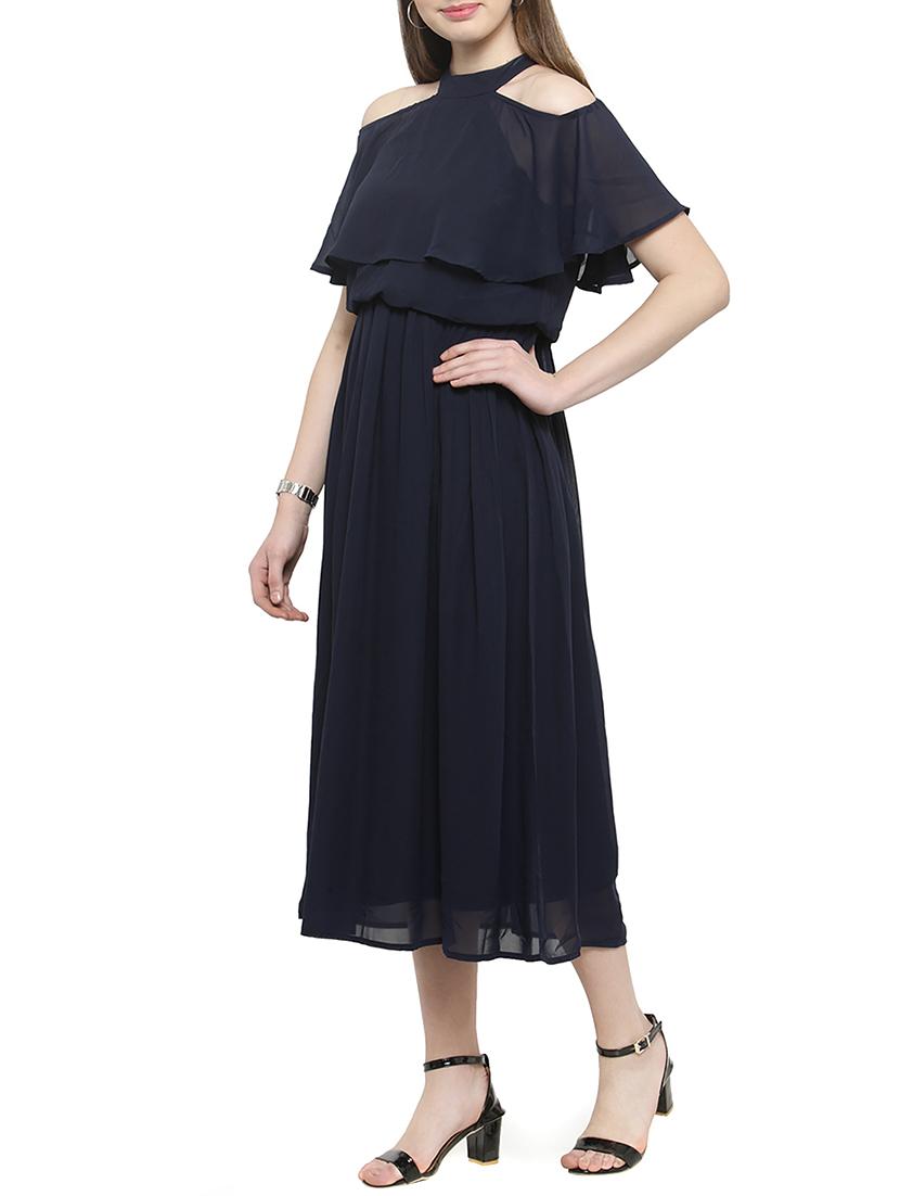 navy blue crepe blouson dress - 14892079 - Zoom Image - 2