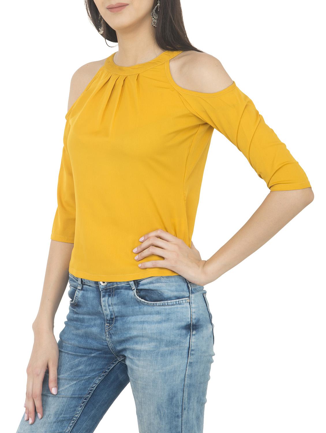 yellow solid cold shoulder top - 14893203 - Zoom Image - 2