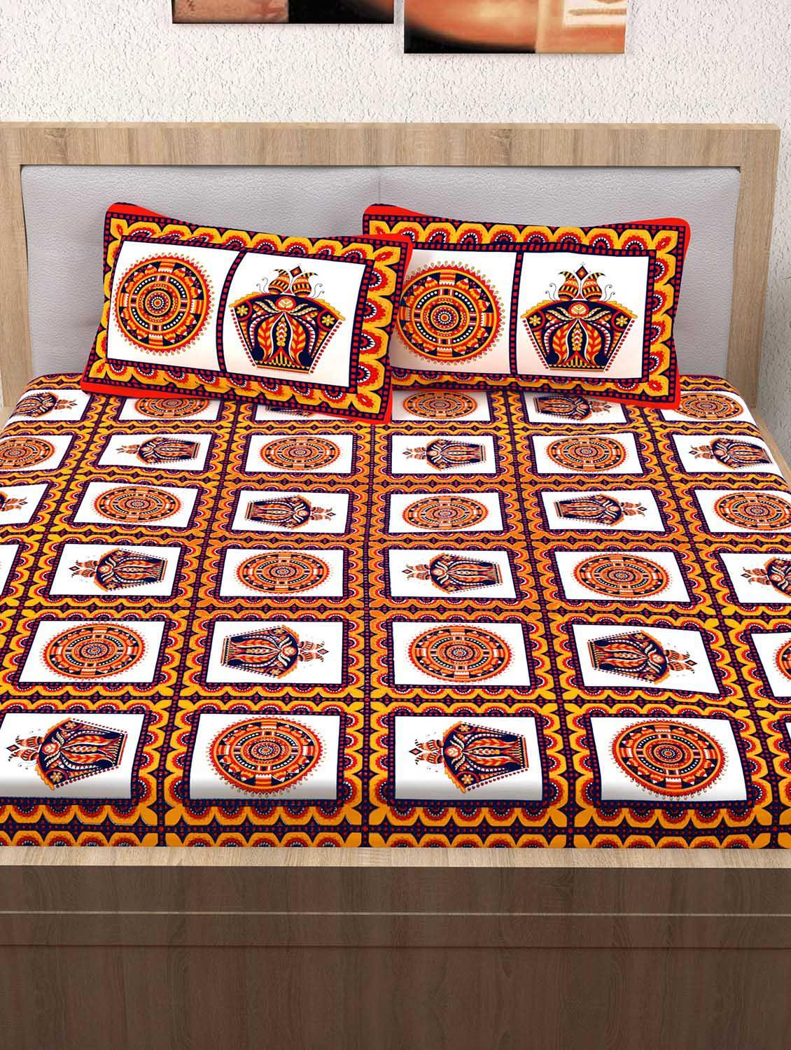 120 TC 100% Cotton Printed 2 Double Bedsheet With 4 Pillow Covers - 14893281 - Zoom Image - 2