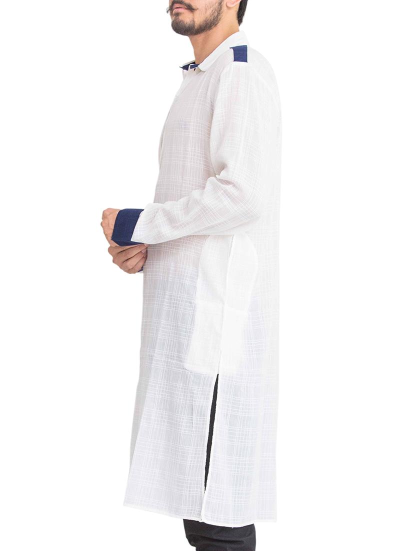 white cotton long kurta - 14893730 - Zoom Image - 2