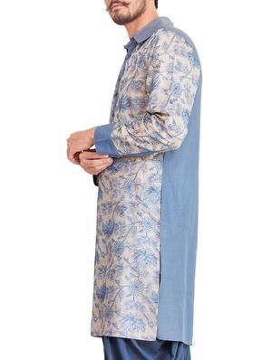 blue pure silk long kurta - 14893731 - Standard Image - 2
