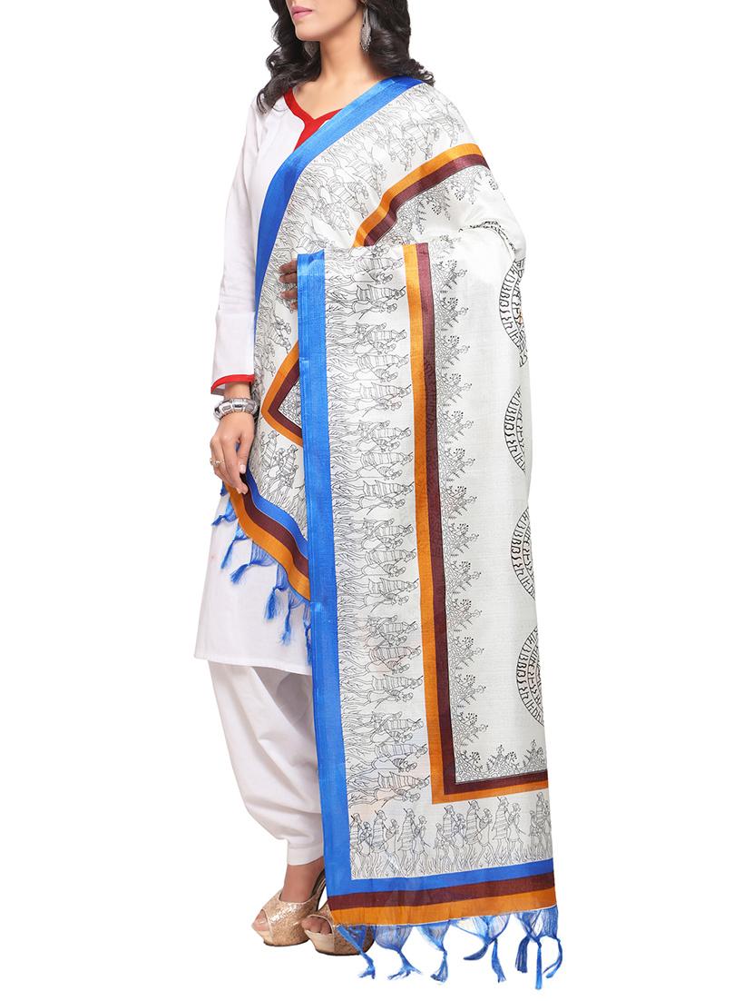 off-white art silk printed dupatta - 14894010 - Zoom Image - 2