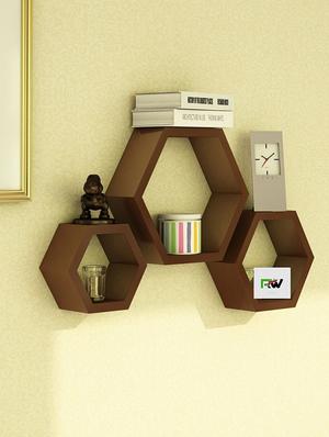 Home Deco Hexagon Shape Storage Wall Shelves Set Of 3 - 14894262 - Standard Image - 2