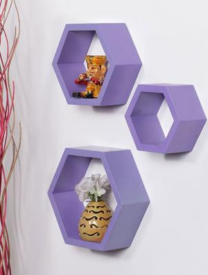 Home Deco Hexagon Shape Storage Wall Shelves Set Of 3 - 14894267 - Standard Image - 2