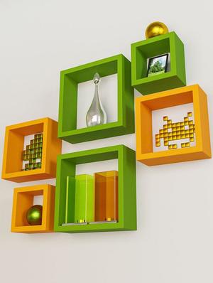 Wooden Nesting Square Wall Shelf Set of 6 - 14894316 - Standard Image - 2