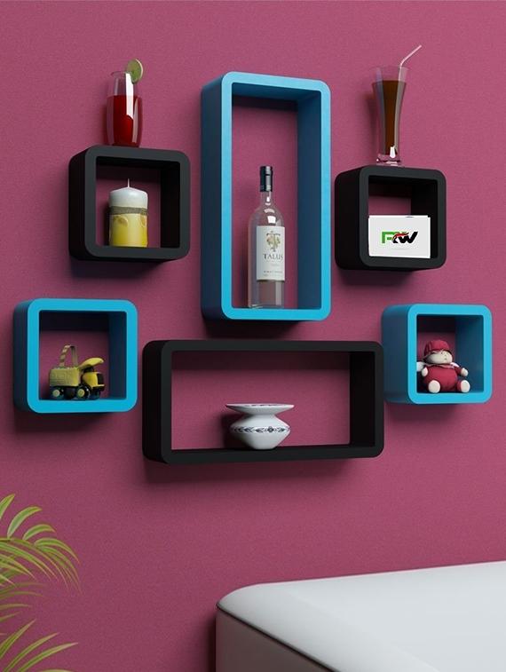 Decor Wall Rack Shelves Cube Rectangle Designer Wall Shelf Set Of 6 - 14894341 - Zoom Image - 2