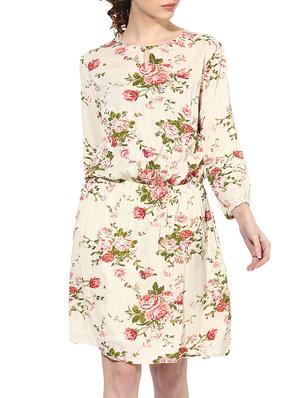 beige rayon blouson dress - 14894722 - Standard Image - 2