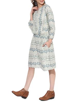 white printed rayon blouson dress - 14894724 - Standard Image - 2
