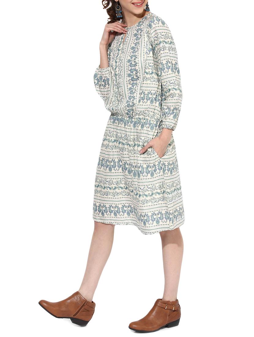 white printed rayon blouson dress - 14894724 - Zoom Image - 2