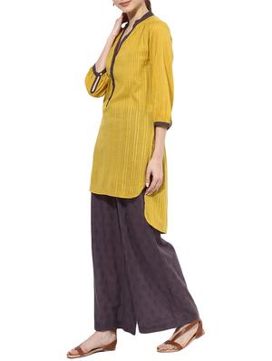 yellow cotton high-low solid kurta - 14894748 - Standard Image - 2