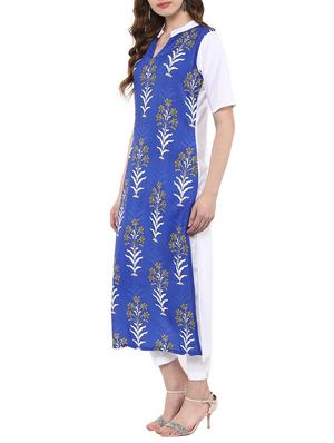 blue crepe straight kurta - 14895058 - Standard Image - 2