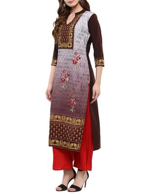 maroon crepe straight kurta - 14895059 - Standard Image - 2