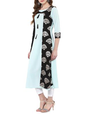 sky blue crepe flared kurta - 14895062 - Standard Image - 2