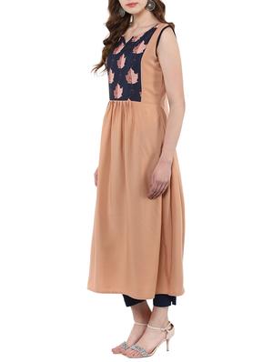 beige crepe flared kurta - 14895070 - Standard Image - 2