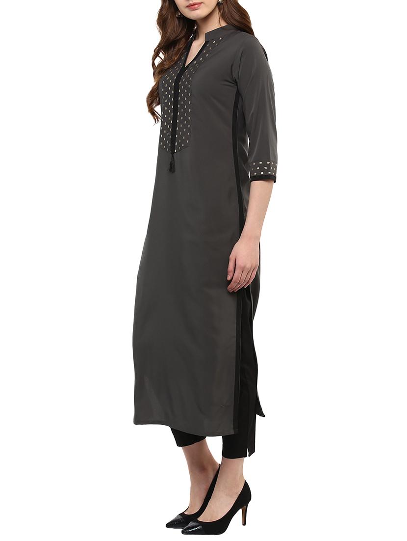 grey crepe kurta - 14895074 - Zoom Image - 2