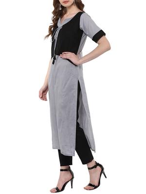 grey cotton straight kurta - 14895100 - Standard Image - 2
