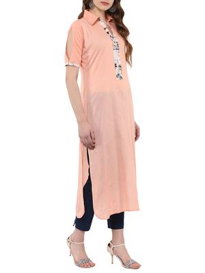 peach straight kurta - 14895103 - Standard Image - 2