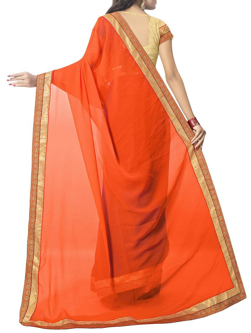 orange georgette half and half saree with blouse - 14895234 - Zoom Image - 2
