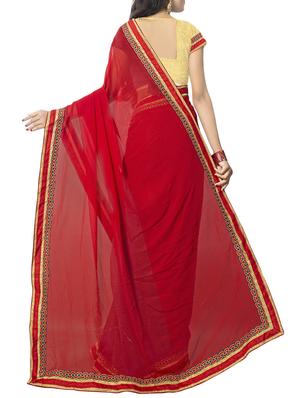 red georgette half and half saree with blouse - 14895238 - Standard Image - 2