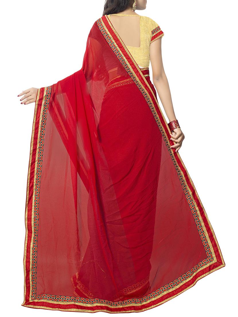 red georgette half and half saree with blouse - 14895238 - Zoom Image - 2