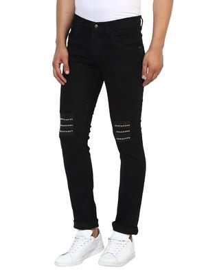black cotton patched jeans - 14895557 - Standard Image - 2