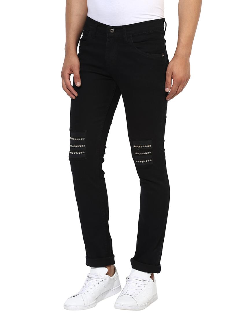 black cotton patched jeans - 14895557 - Zoom Image - 2
