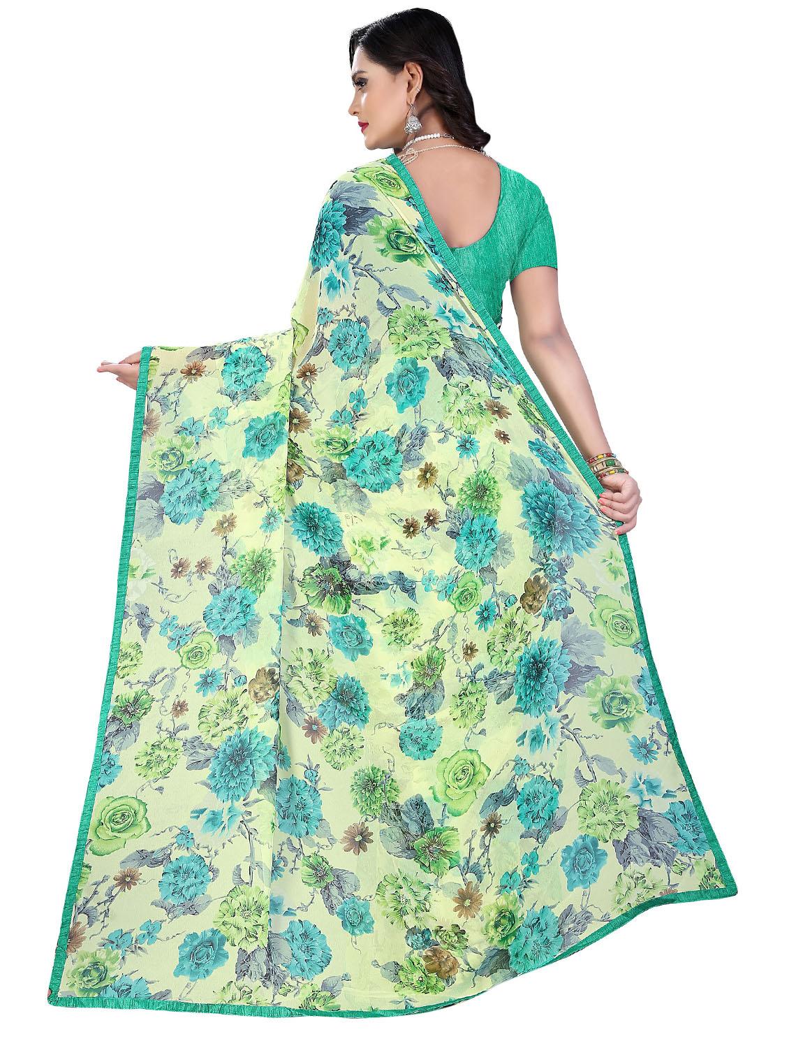 blue georgette printed saree with blouse - 14895768 - Zoom Image - 2