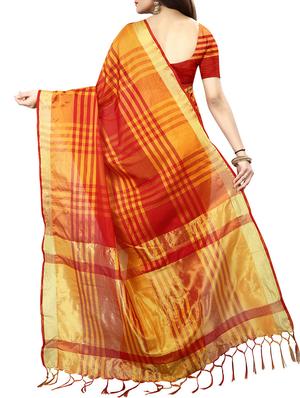 orange silk blend woven saree with blouse - 14896118 - Standard Image - 2