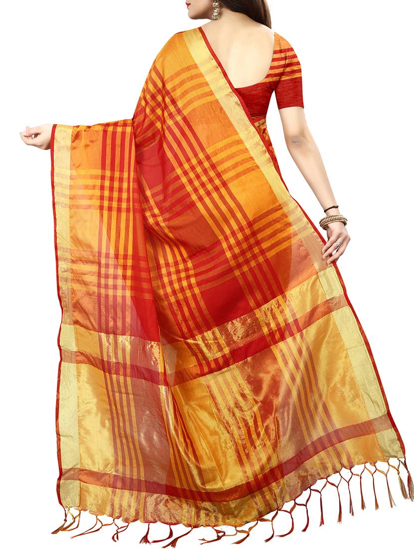 orange silk blend woven saree with blouse - 14896118 - Zoom Image - 2