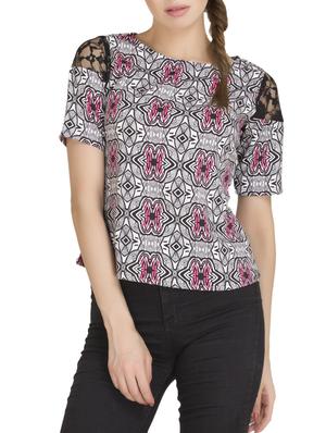 lace insery printed top - 14896401 - Standard Image - 2