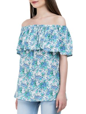 blue printed off shoulder top - 14896466 - Standard Image - 2