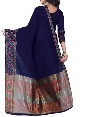 blue silk blend chanderi saree with blouse - 14896716 - Standard Image - 2