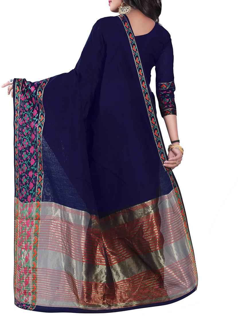 blue silk blend chanderi saree with blouse - 14896716 - Zoom Image - 2