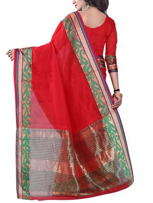 red silk blend chanderi saree with blouse - 14896721 - Standard Image - 2