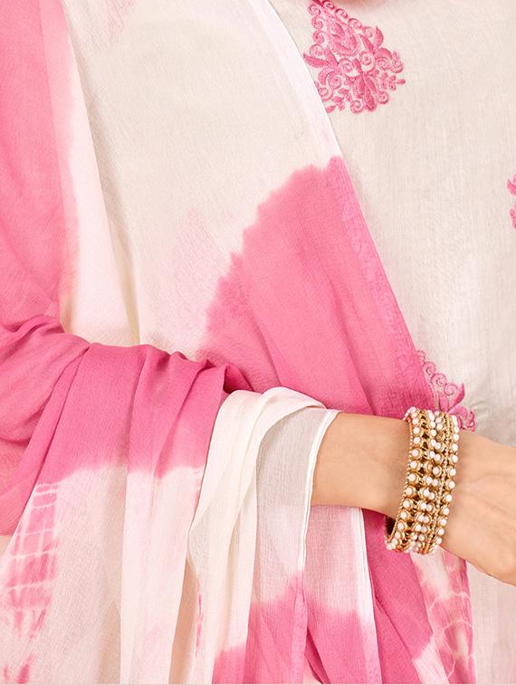 white chanderi cotton churidaar suits unstitched suit - 14898097 - Zoom Image - 2