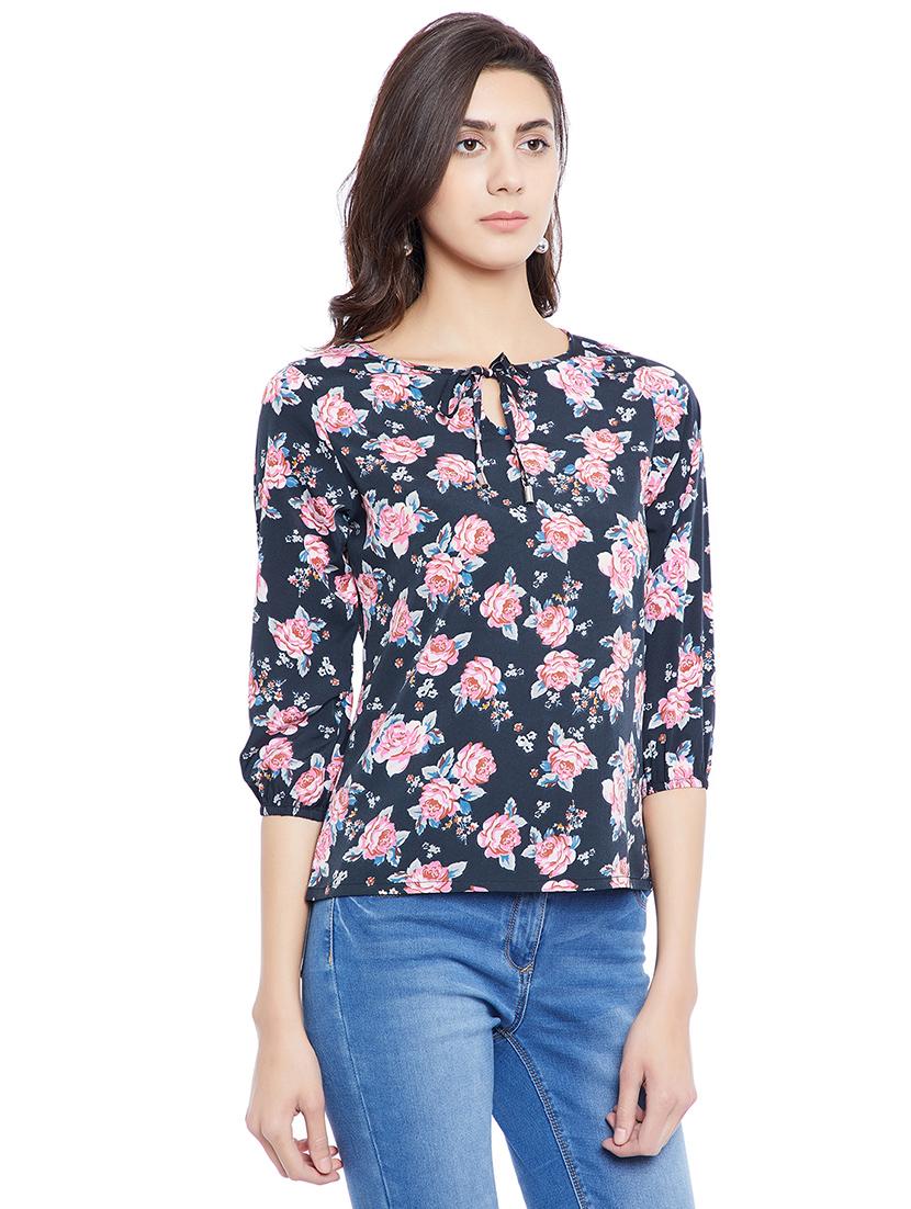 navy blue floral casual top - 14898432 - Zoom Image - 2