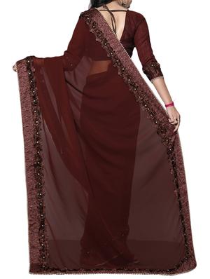 brown georgette bordered saree with blouse - 14898833 - Standard Image - 2