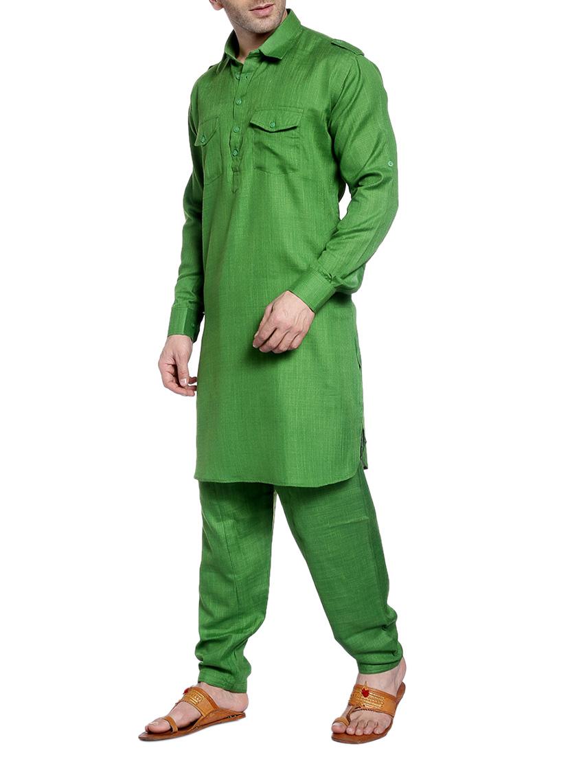 green cotton pathani ethnic wear set - 14899883 - Zoom Image - 2