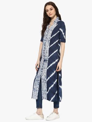 Indian Dobby blue cotton a-line kurta - 14900586 - Standard Image - 2