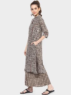 black cotton a-line kurta - 14901683 - Standard Image - 2