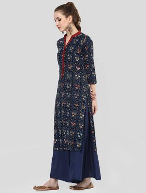 Indian Dobby blue cotton straight indigo kurta - 14901695 - Standard Image - 2