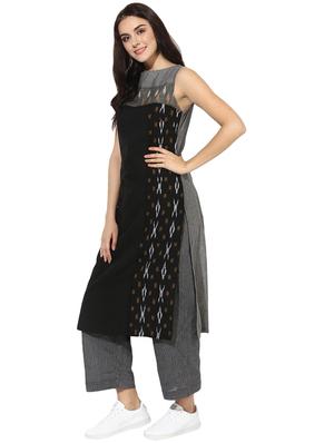 Indian Dobby grey cotton straight kurta - 14901717 - Standard Image - 2