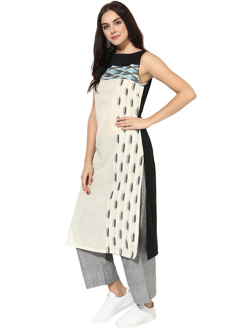 Indian Dobby black cotton straight kurta - 14901718 - Zoom Image - 2