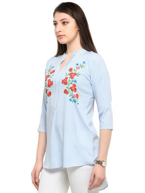 blue printed crepe tunic - 14901908 - Standard Image - 2