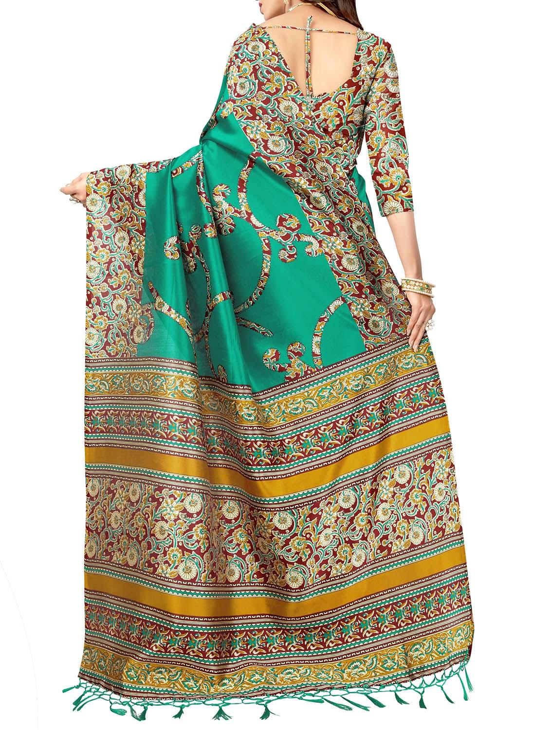 green silk blend mysore saree with blouse - 14901924 - Zoom Image - 2