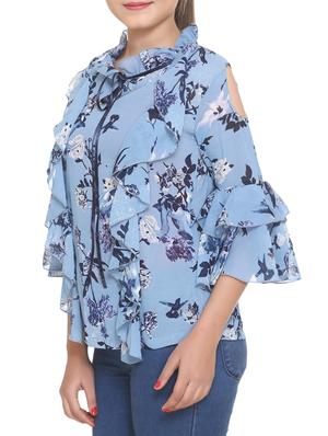 blue georgette ruffled top - 14902270 - Standard Image - 2