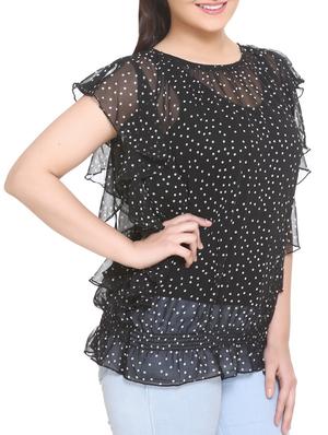 black georgette ruffled top - 14902295 - Standard Image - 2