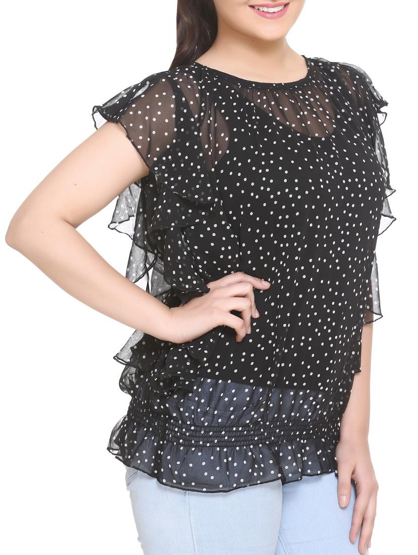 black georgette ruffled top - 14902295 - Zoom Image - 2