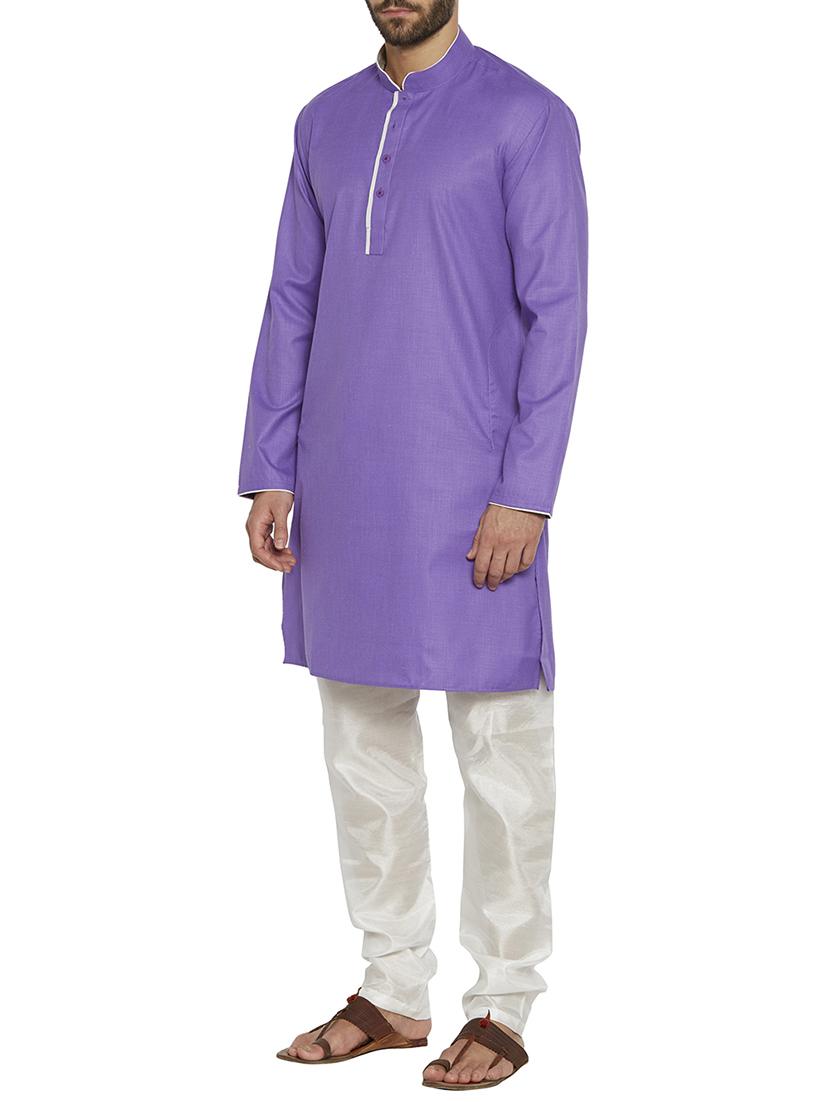 purple cotton kurta pyjama set - 14902504 - Zoom Image - 2