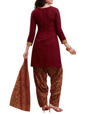 maroon cotton unstitched suit - 14902869 - Standard Image - 2
